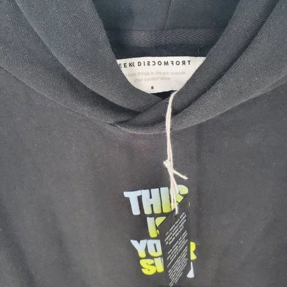 Seek Discomfort Hoodie Unisex Black  Graphic Size Small NWT Men Womens - Picture 4 of 5